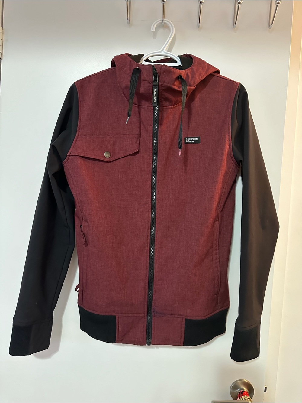 Brixton Maroon Hooded Jacket with Black Sleeves